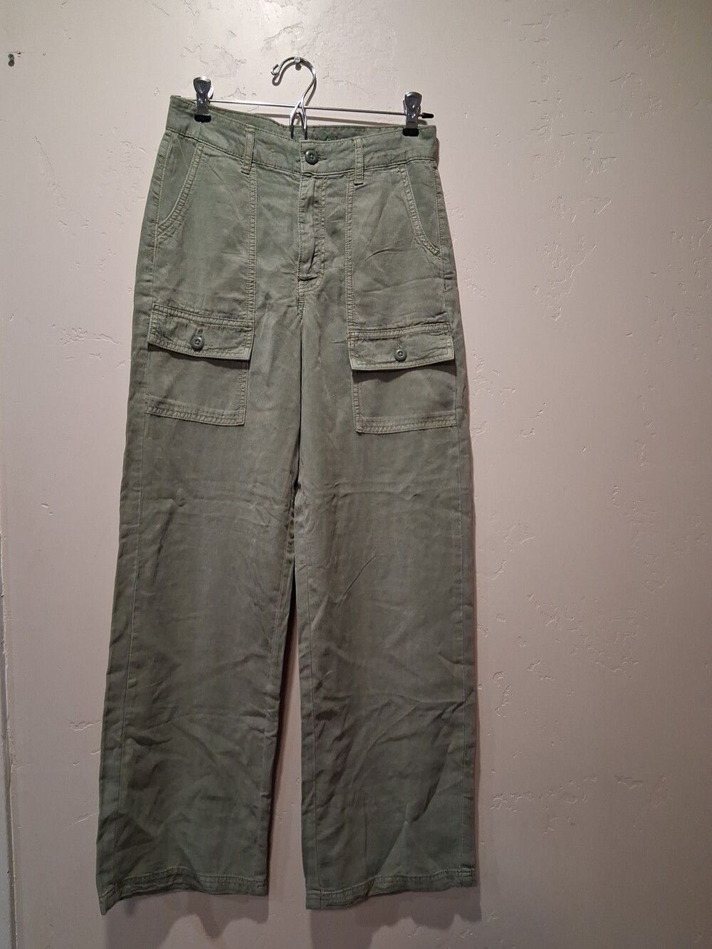 American Eagle Dreamy Drape Pant Sz 00 Long Green High Rise Baggy Wide Leg Cargo
